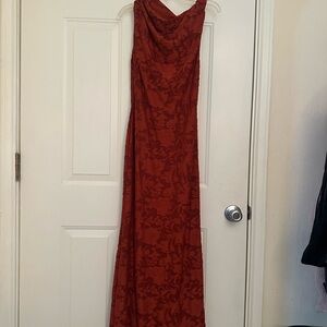 Elegant Rust Red Evening Gown